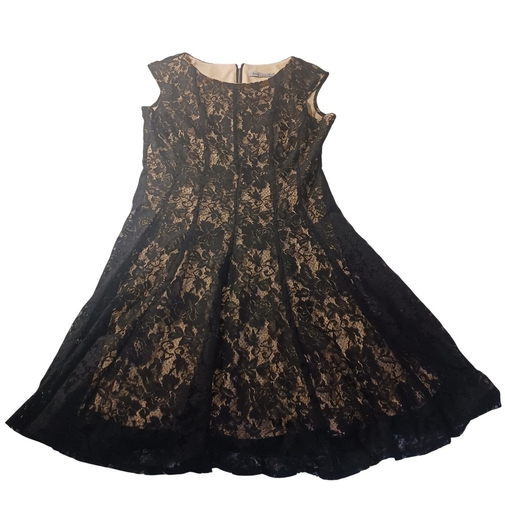 Danny & Nicole Lace Fit & Flare Dress Black Nude‎ Lined Sz 10–12 Est Elegant
